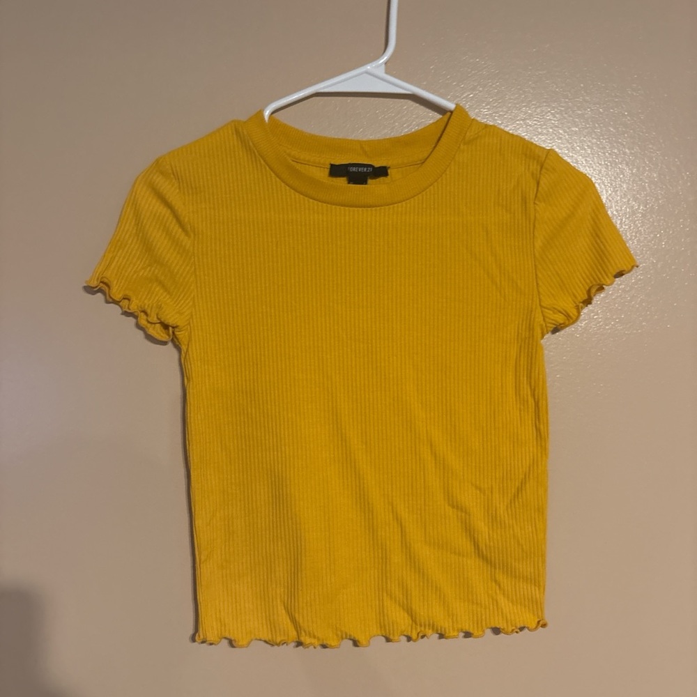 Forever 21 Yellow Ribbed Short Sleeve Tee